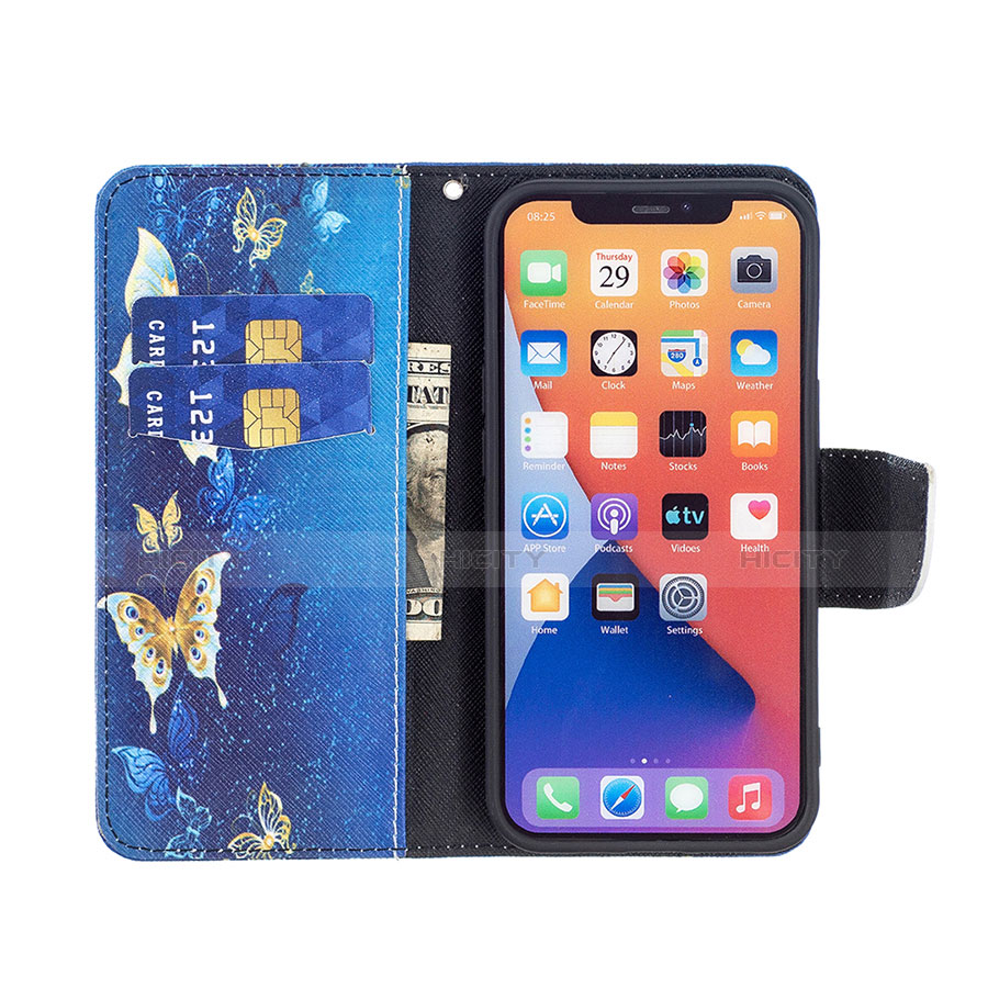 Handytasche Stand Schutzhülle Flip Leder Hülle Schmetterling L07 für Apple iPhone 13 Mini Blau