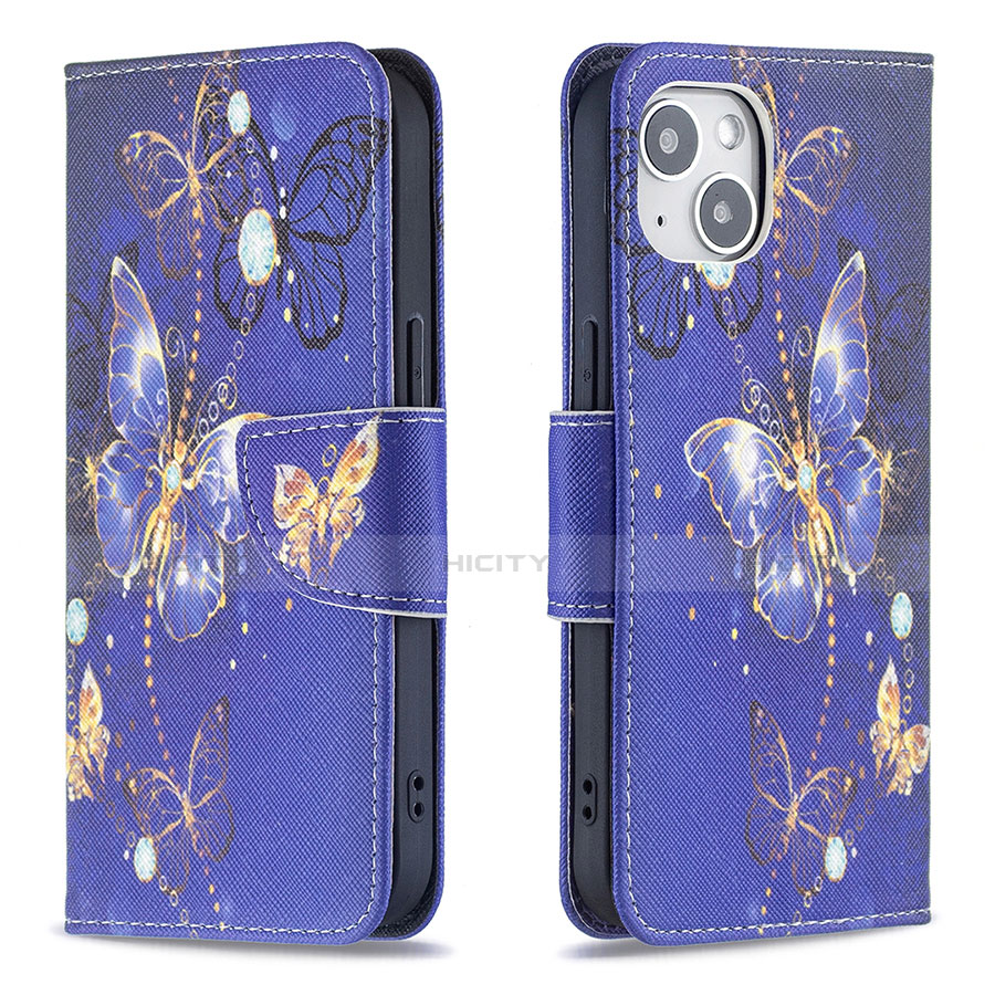 Handytasche Stand Schutzhülle Flip Leder Hülle Schmetterling L07 für Apple iPhone 13 Mini Königs Blau