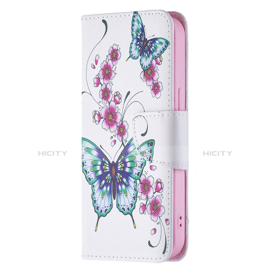 Handytasche Stand Schutzhülle Flip Leder Hülle Schmetterling L07 für Apple iPhone 13 Mini Weiß