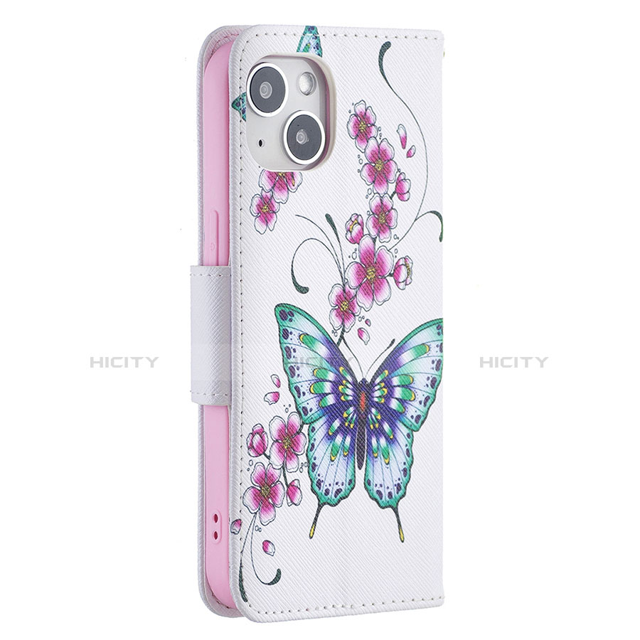 Handytasche Stand Schutzhülle Flip Leder Hülle Schmetterling L07 für Apple iPhone 13 Mini Weiß