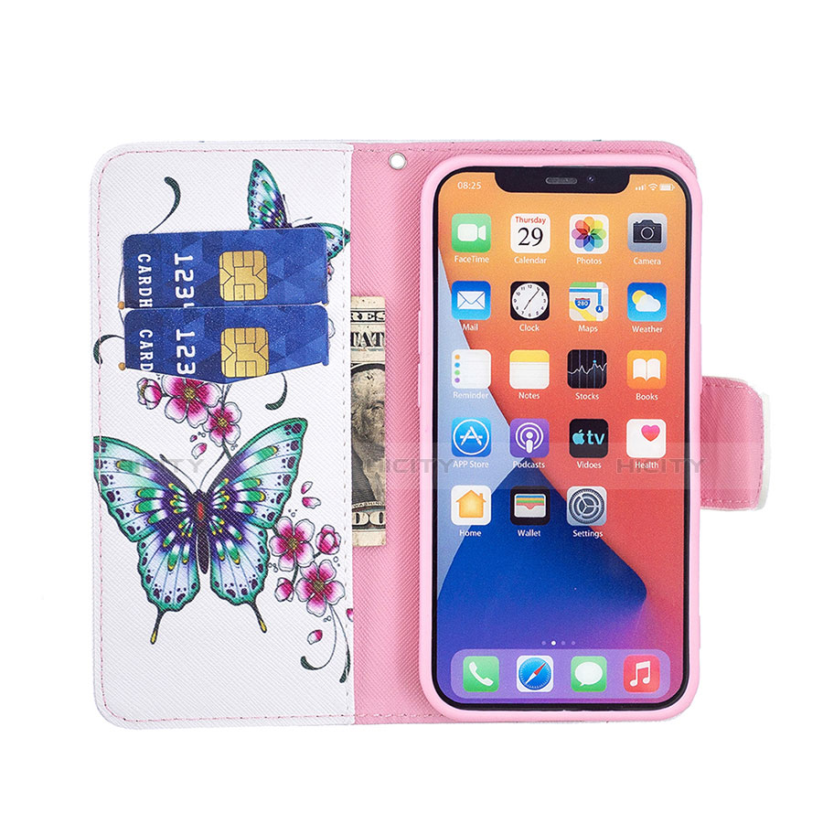 Handytasche Stand Schutzhülle Flip Leder Hülle Schmetterling L07 für Apple iPhone 13 Mini Weiß