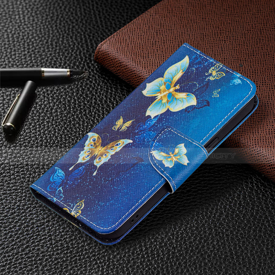 Handytasche Stand Schutzhülle Flip Leder Hülle Schmetterling L07 für Apple iPhone 13 Pro Blau