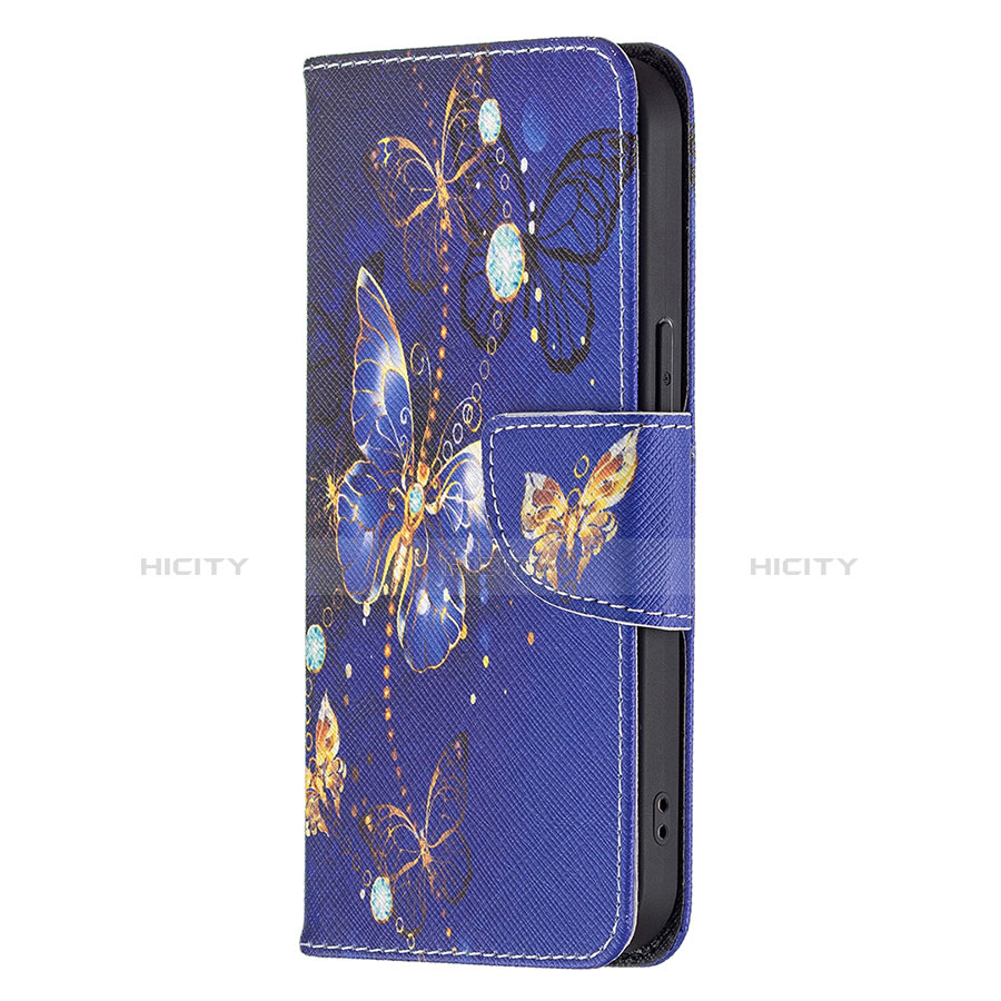 Handytasche Stand Schutzhülle Flip Leder Hülle Schmetterling L07 für Apple iPhone 13 Pro Königs Blau