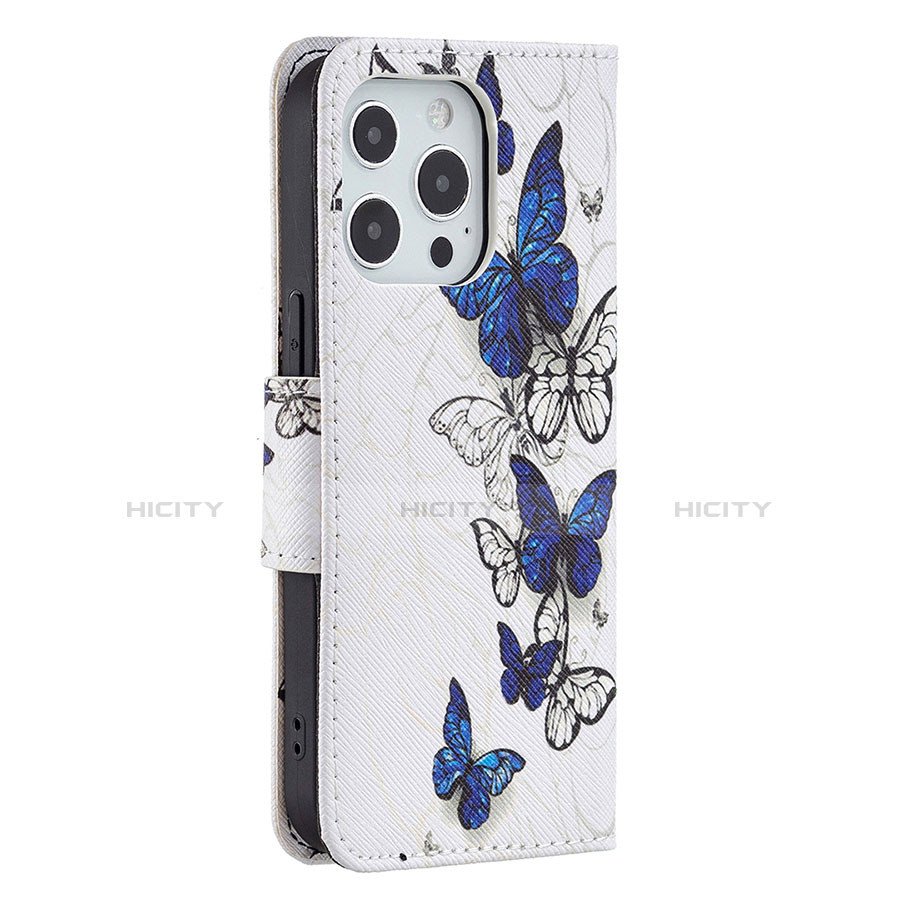 Handytasche Stand Schutzhülle Flip Leder Hülle Schmetterling L07 für Apple iPhone 13 Pro Max Weiß