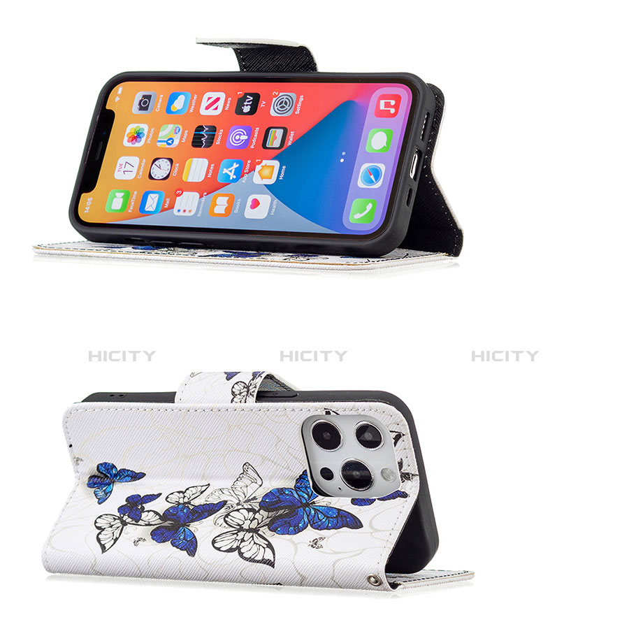 Handytasche Stand Schutzhülle Flip Leder Hülle Schmetterling L07 für Apple iPhone 13 Pro Max Weiß