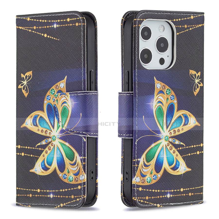 Handytasche Stand Schutzhülle Flip Leder Hülle Schmetterling L07 für Apple iPhone 13 Pro Plusfarbig