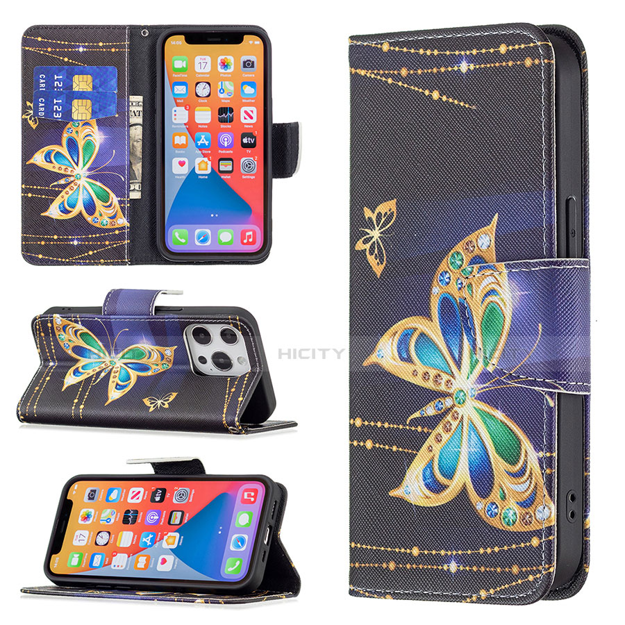 Handytasche Stand Schutzhülle Flip Leder Hülle Schmetterling L07 für Apple iPhone 13 Pro Plusfarbig