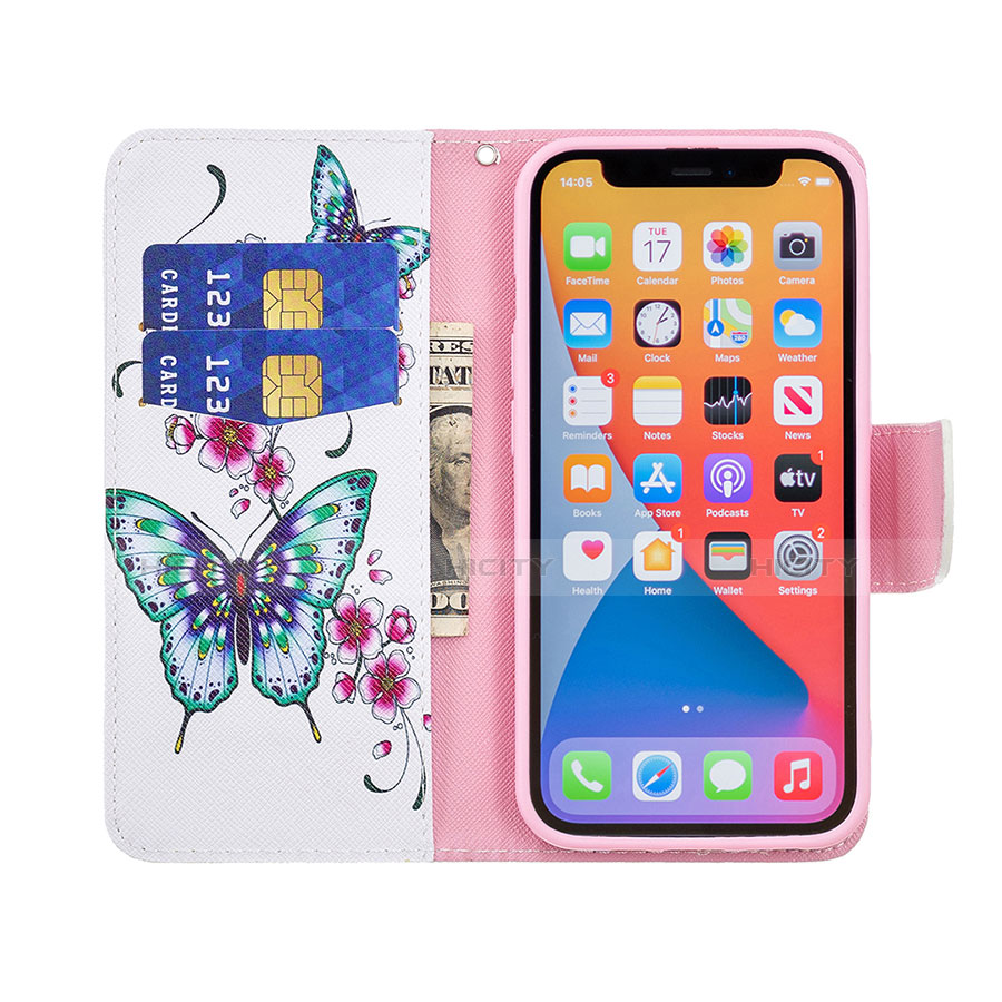 Handytasche Stand Schutzhülle Flip Leder Hülle Schmetterling L07 für Apple iPhone 13 Pro Rosa