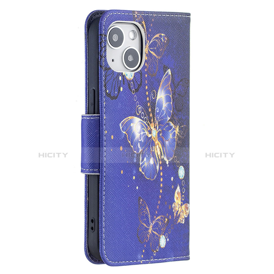 Handytasche Stand Schutzhülle Flip Leder Hülle Schmetterling L07 für Apple iPhone 14 Königs Blau groß