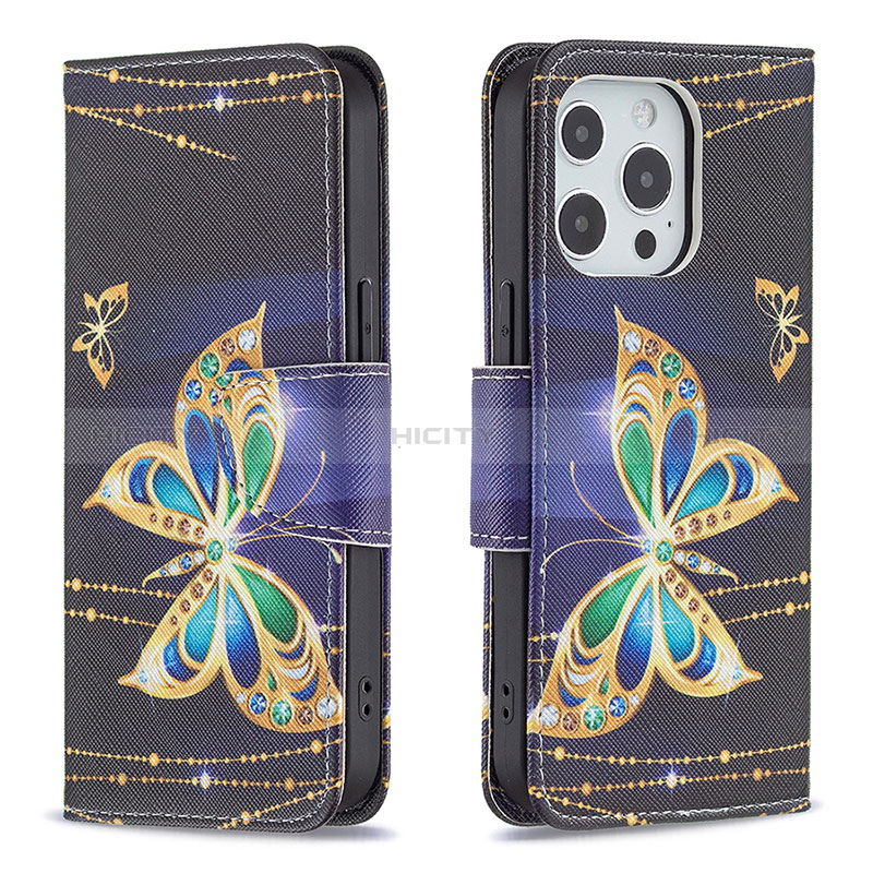 Handytasche Stand Schutzhülle Flip Leder Hülle Schmetterling L07 für Apple iPhone 14 Pro Plusfarbig Plus