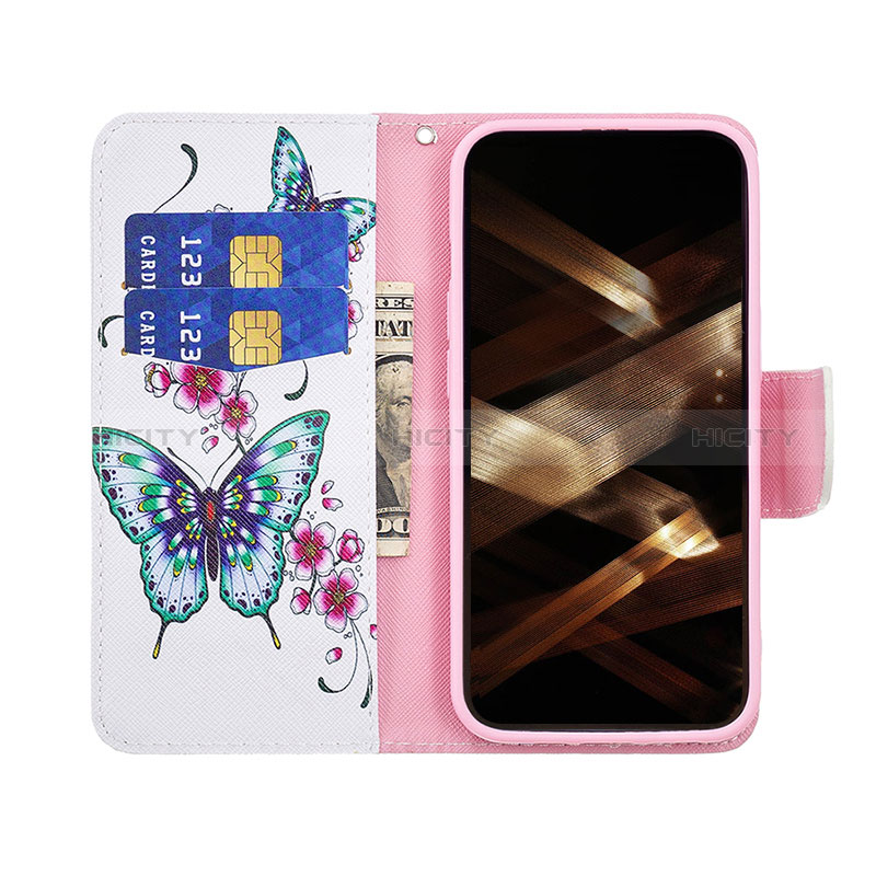 Handytasche Stand Schutzhülle Flip Leder Hülle Schmetterling L07 für Apple iPhone 14 Pro Rosa