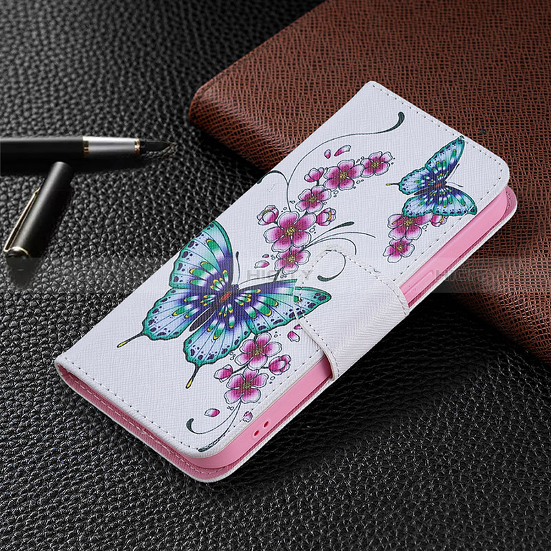 Handytasche Stand Schutzhülle Flip Leder Hülle Schmetterling L07 für Apple iPhone 14 Pro Rosa