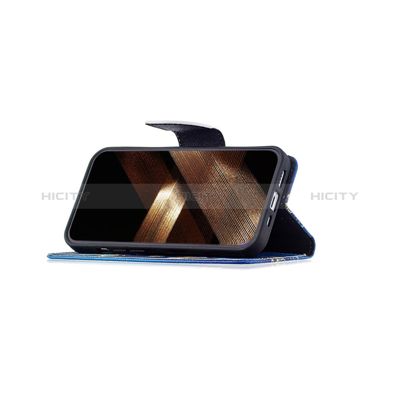 Handytasche Stand Schutzhülle Flip Leder Hülle Schmetterling L07 für Apple iPhone 15 Blau groß