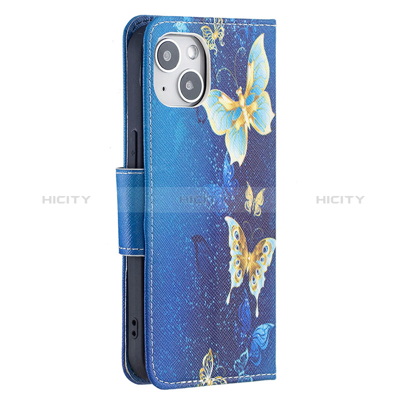 Handytasche Stand Schutzhülle Flip Leder Hülle Schmetterling L07 für Apple iPhone 15 Plus Blau