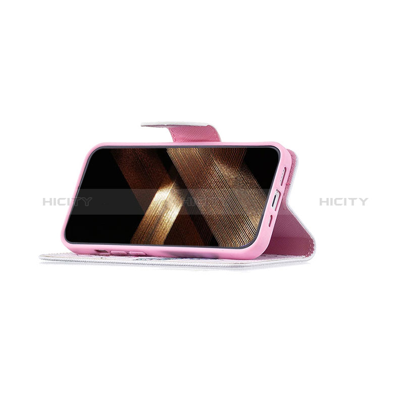 Handytasche Stand Schutzhülle Flip Leder Hülle Schmetterling L07 für Apple iPhone 15 Plus Weiß