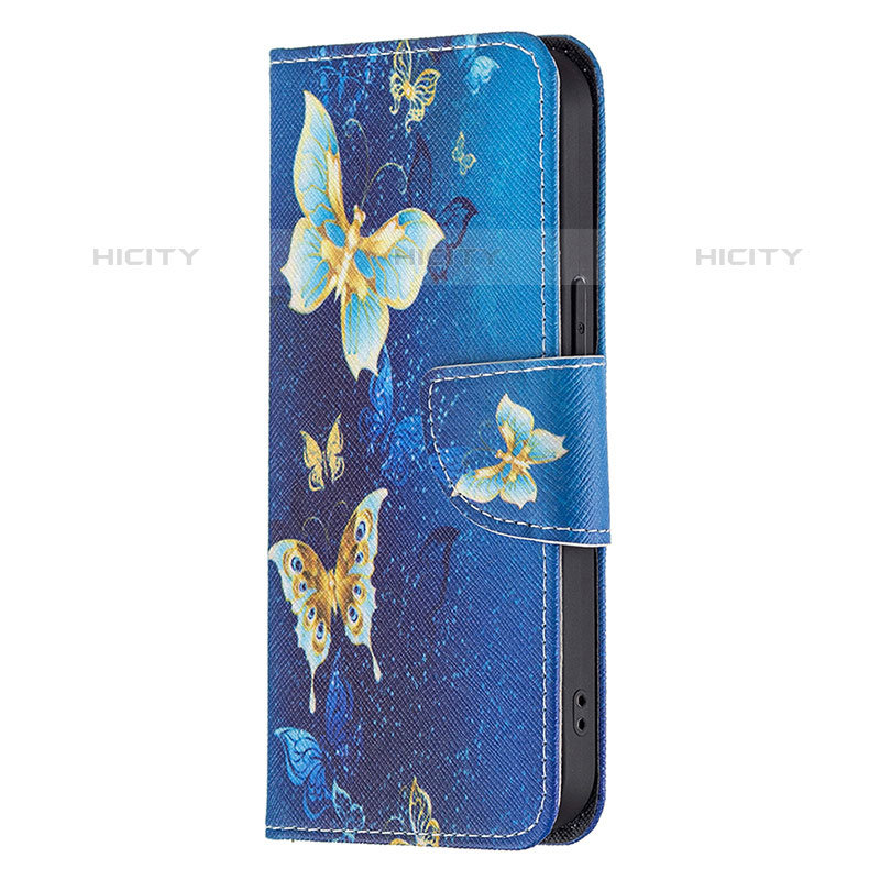 Handytasche Stand Schutzhülle Flip Leder Hülle Schmetterling L07 für Apple iPhone 15 Pro Blau