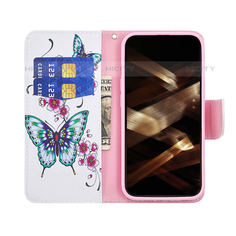 Handytasche Stand Schutzhülle Flip Leder Hülle Schmetterling L07 für Apple iPhone 15 Pro Max Rosa