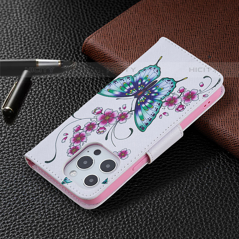 Handytasche Stand Schutzhülle Flip Leder Hülle Schmetterling L07 für Apple iPhone 15 Pro Max Rosa