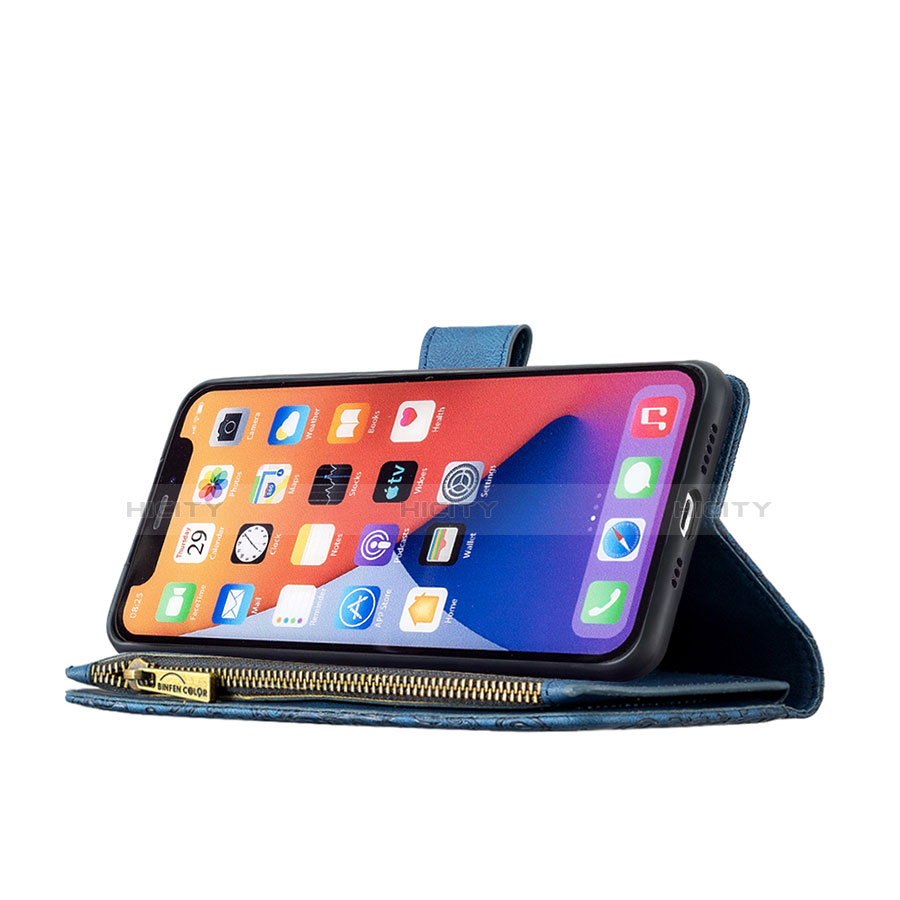 Handytasche Stand Schutzhülle Flip Leder Hülle Schmetterling L08 für Apple iPhone 13 Blau groß