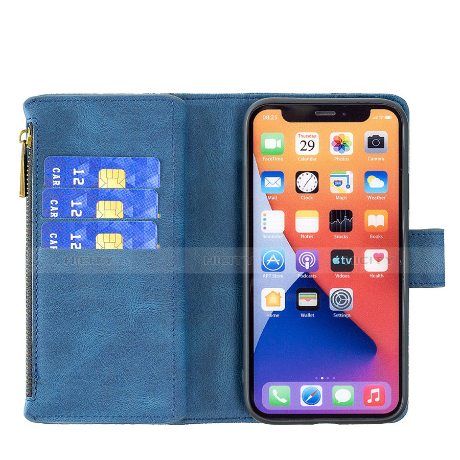 Handytasche Stand Schutzhülle Flip Leder Hülle Schmetterling L08 für Apple iPhone 13 Blau groß