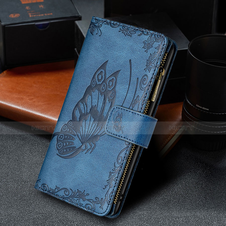 Handytasche Stand Schutzhülle Flip Leder Hülle Schmetterling L08 für Apple iPhone 13 Blau groß