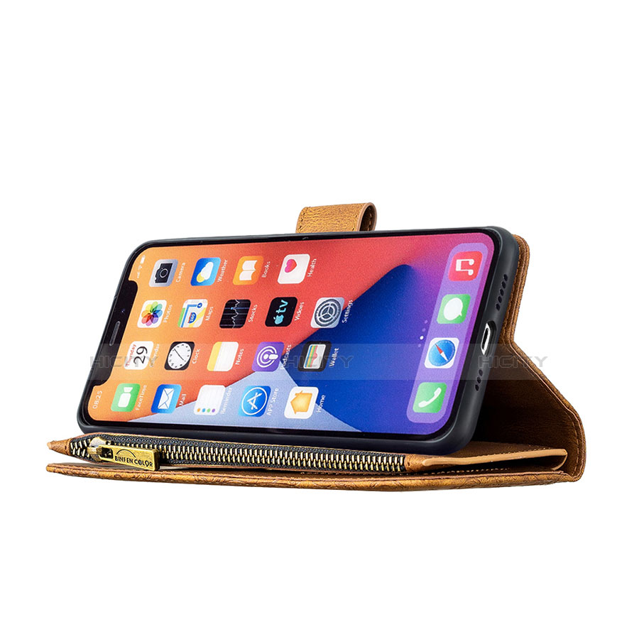 Handytasche Stand Schutzhülle Flip Leder Hülle Schmetterling L08 für Apple iPhone 13 Braun groß