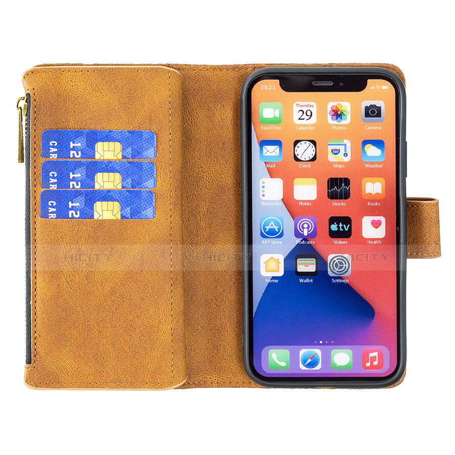 Handytasche Stand Schutzhülle Flip Leder Hülle Schmetterling L08 für Apple iPhone 13 Braun groß