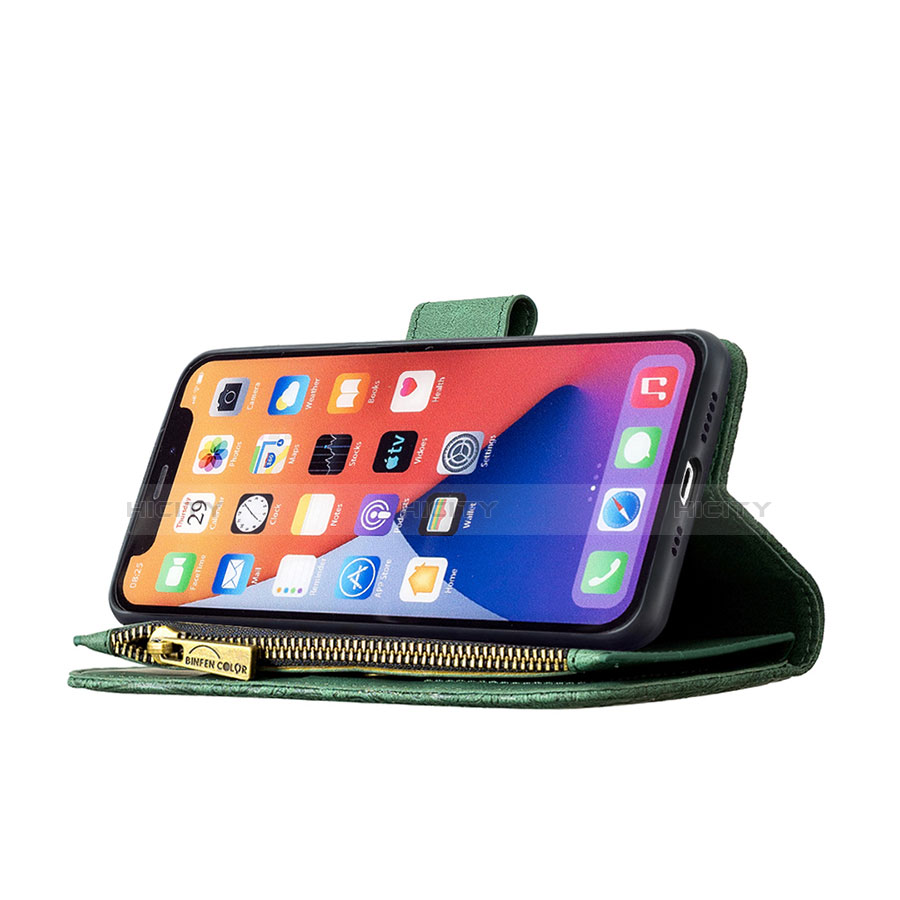 Handytasche Stand Schutzhülle Flip Leder Hülle Schmetterling L08 für Apple iPhone 13 Grün