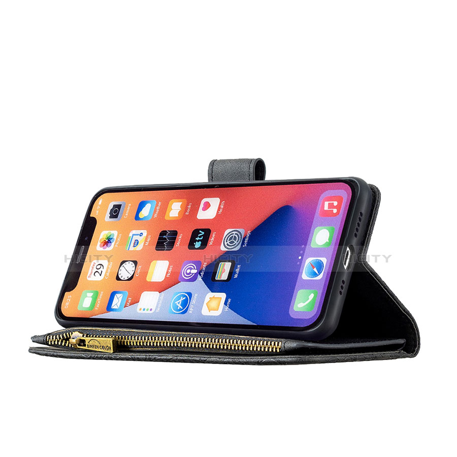 Handytasche Stand Schutzhülle Flip Leder Hülle Schmetterling L08 für Apple iPhone 13 Mini Schwarz