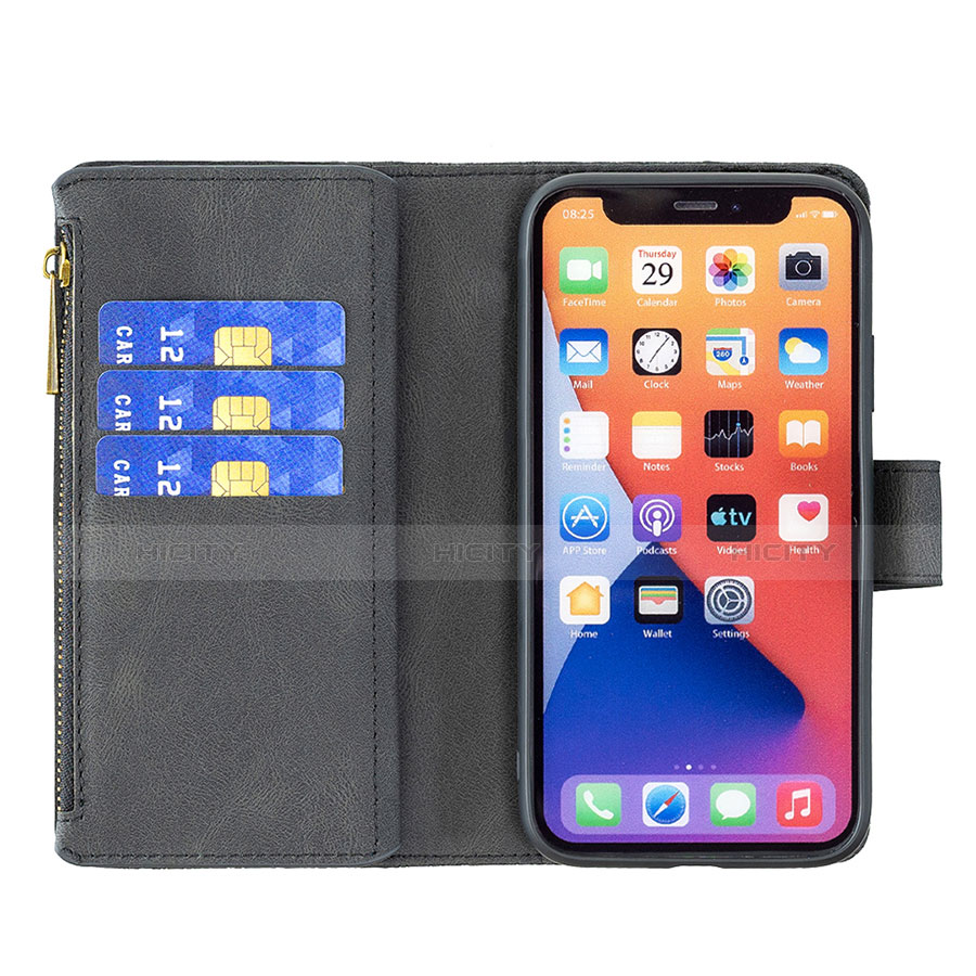 Handytasche Stand Schutzhülle Flip Leder Hülle Schmetterling L08 für Apple iPhone 13 Mini Schwarz