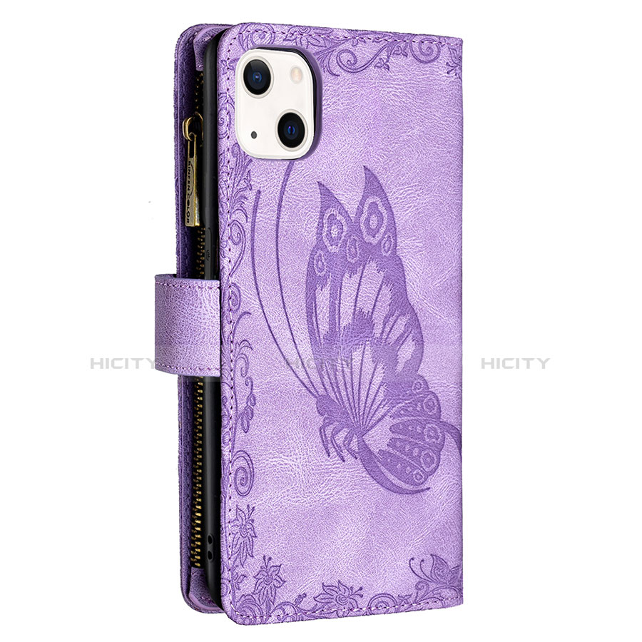 Handytasche Stand Schutzhülle Flip Leder Hülle Schmetterling L08 für Apple iPhone 13 Mini Violett