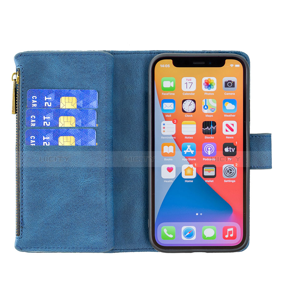 Handytasche Stand Schutzhülle Flip Leder Hülle Schmetterling L08 für Apple iPhone 13 Pro Blau