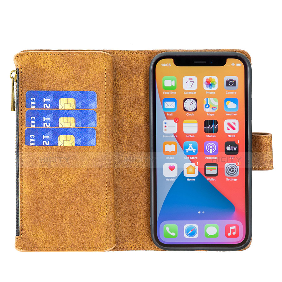 Handytasche Stand Schutzhülle Flip Leder Hülle Schmetterling L08 für Apple iPhone 13 Pro Braun groß