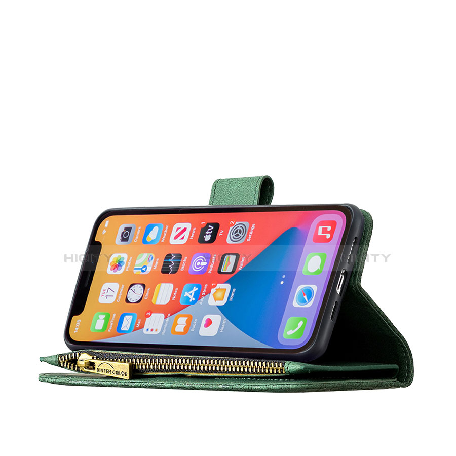 Handytasche Stand Schutzhülle Flip Leder Hülle Schmetterling L08 für Apple iPhone 13 Pro Grün