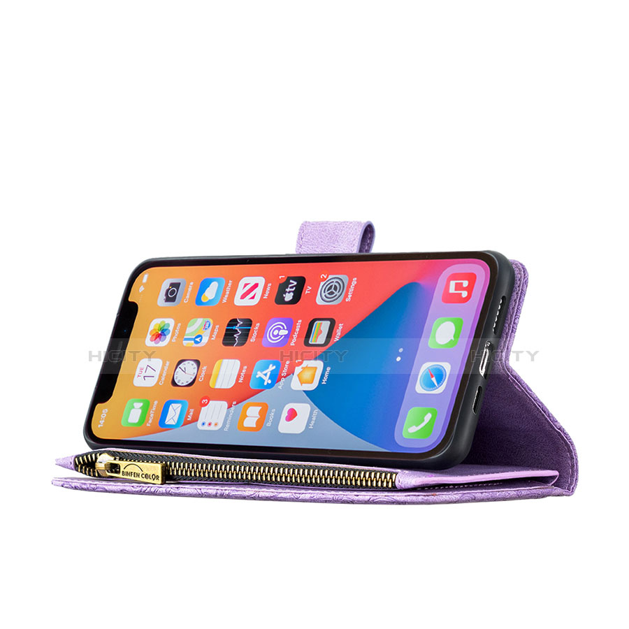 Handytasche Stand Schutzhülle Flip Leder Hülle Schmetterling L08 für Apple iPhone 13 Pro Max Violett groß