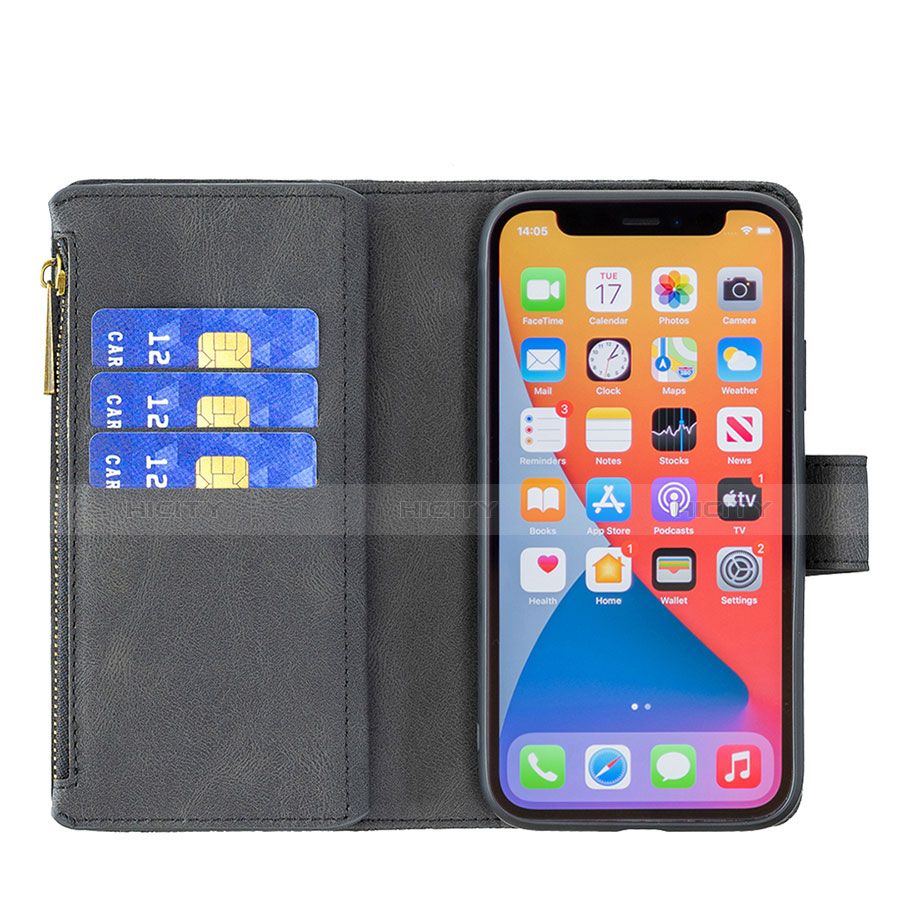 Handytasche Stand Schutzhülle Flip Leder Hülle Schmetterling L08 für Apple iPhone 13 Pro Schwarz