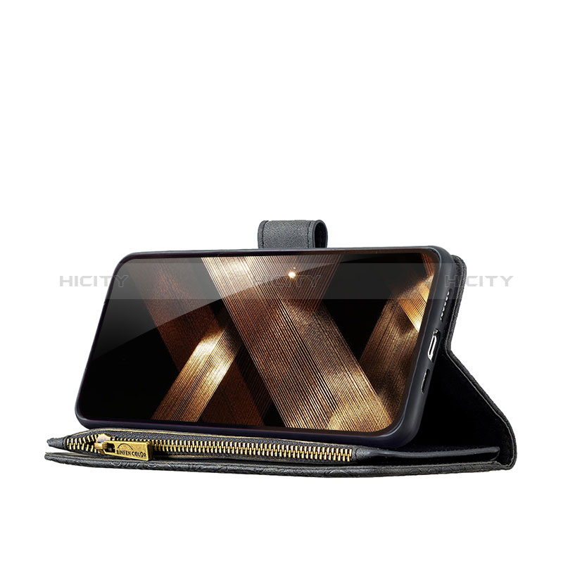 Handytasche Stand Schutzhülle Flip Leder Hülle Schmetterling L08 für Apple iPhone 14 Pro Max Schwarz groß