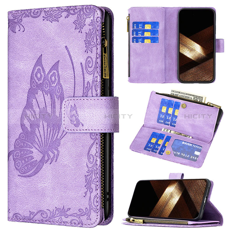 Handytasche Stand Schutzhülle Flip Leder Hülle Schmetterling L08 für Apple iPhone 14 Pro Max Violett