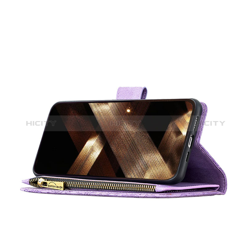 Handytasche Stand Schutzhülle Flip Leder Hülle Schmetterling L08 für Apple iPhone 14 Pro Max Violett