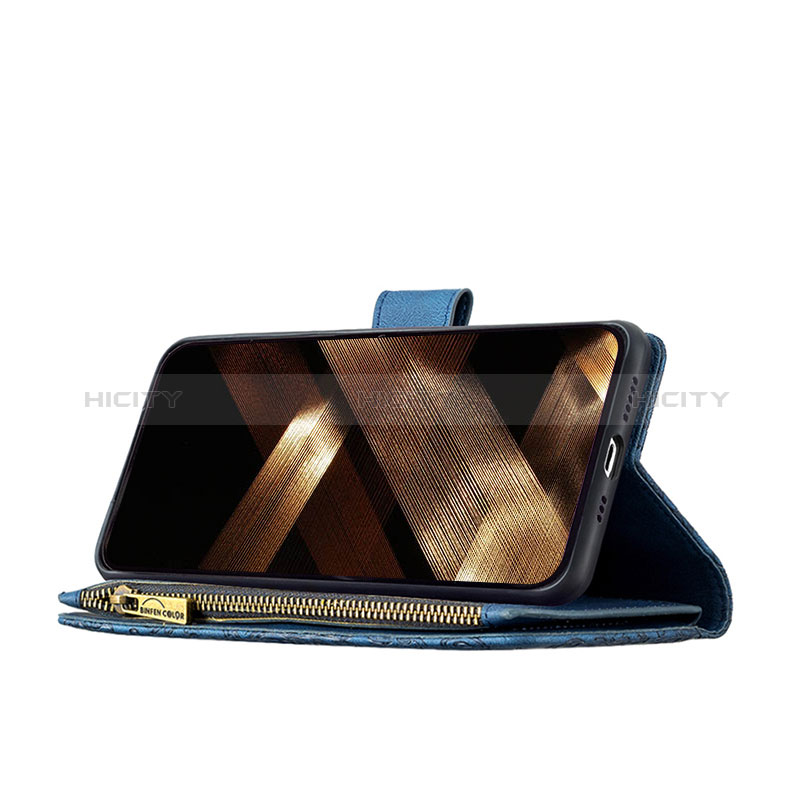 Handytasche Stand Schutzhülle Flip Leder Hülle Schmetterling L08 für Apple iPhone 15 Blau