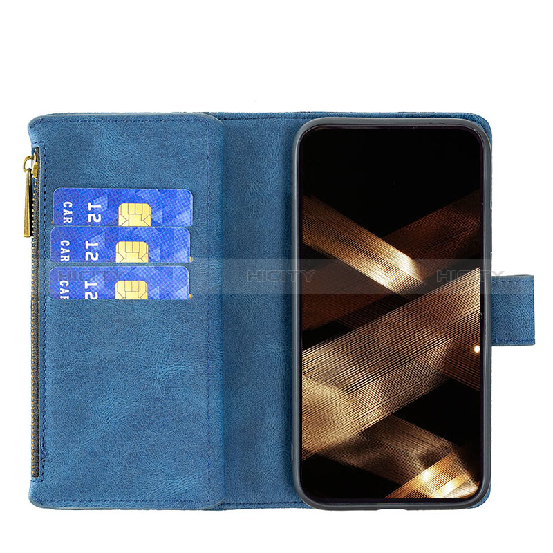 Handytasche Stand Schutzhülle Flip Leder Hülle Schmetterling L08 für Apple iPhone 15 Blau