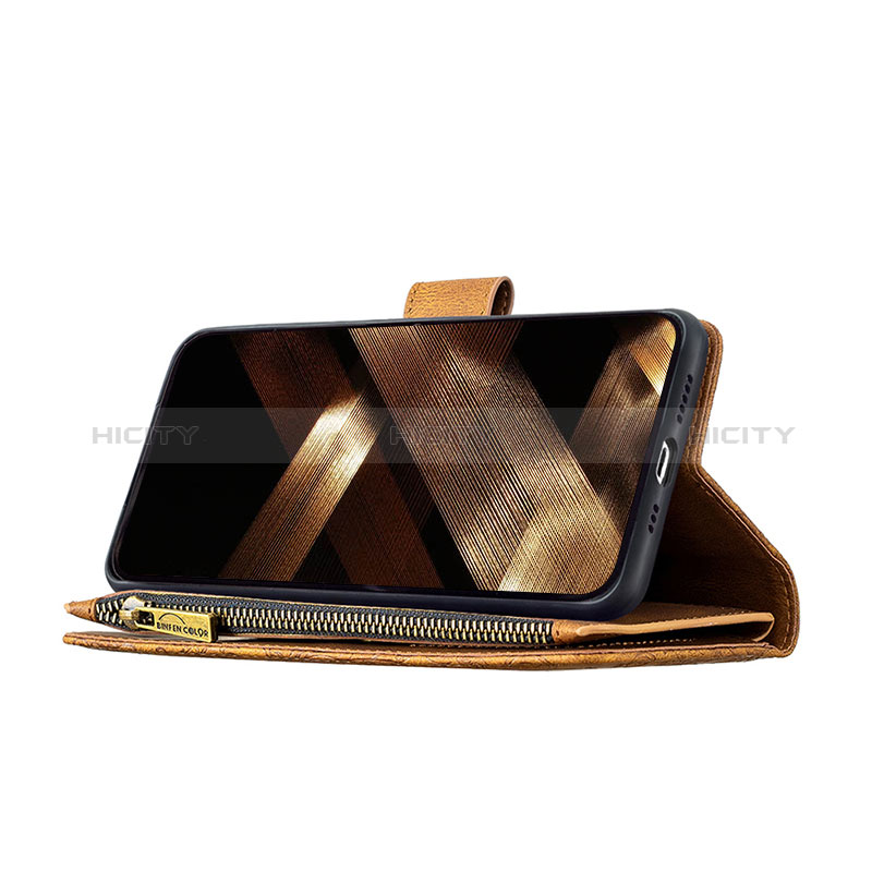 Handytasche Stand Schutzhülle Flip Leder Hülle Schmetterling L08 für Apple iPhone 15 Braun