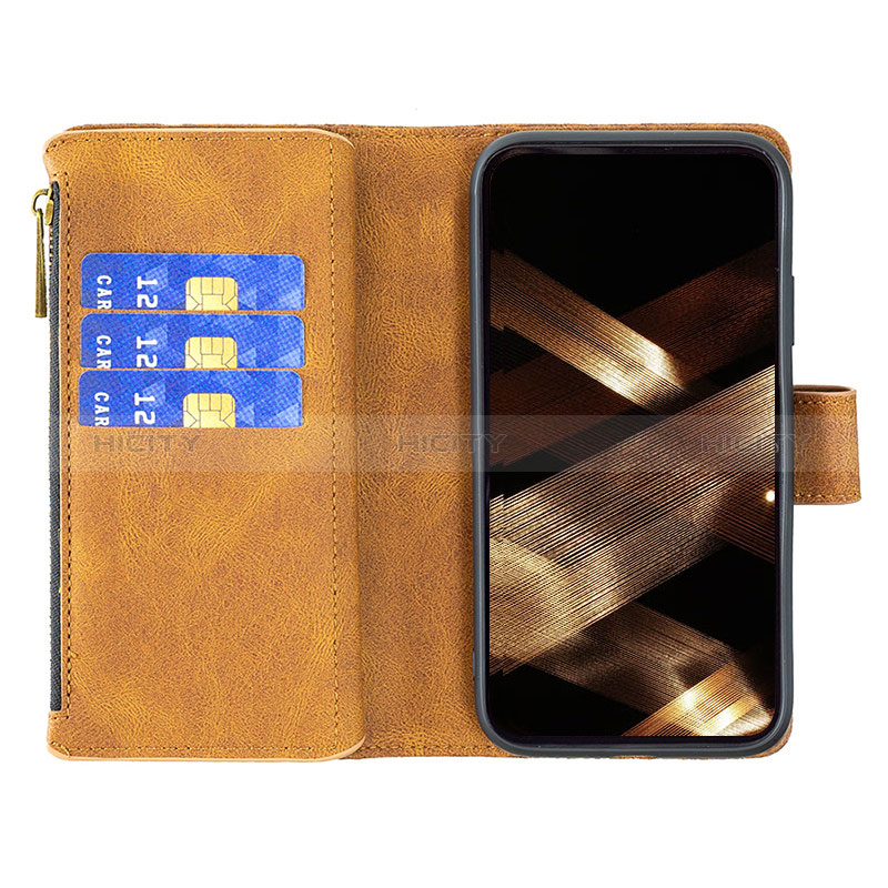 Handytasche Stand Schutzhülle Flip Leder Hülle Schmetterling L08 für Apple iPhone 15 Braun