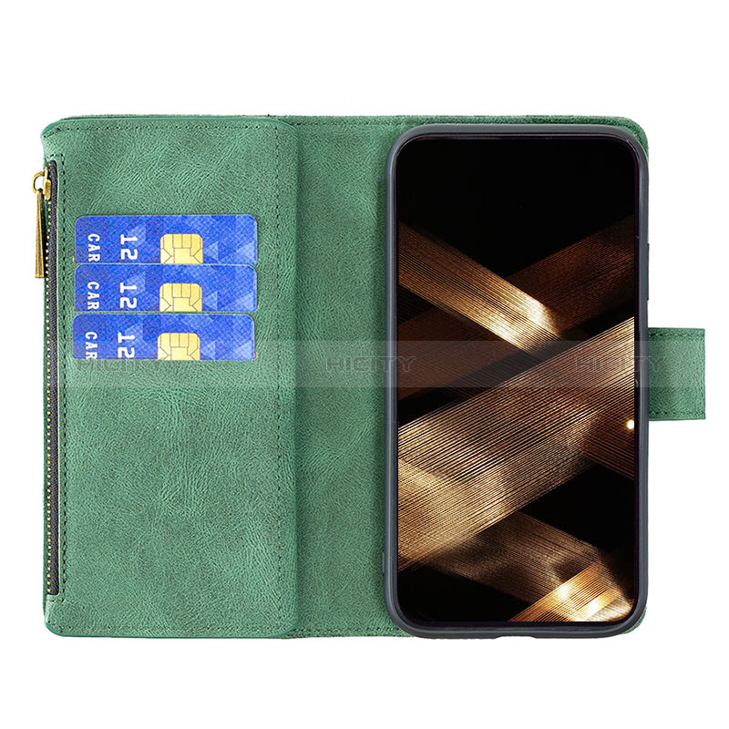 Handytasche Stand Schutzhülle Flip Leder Hülle Schmetterling L08 für Apple iPhone 15 Grün