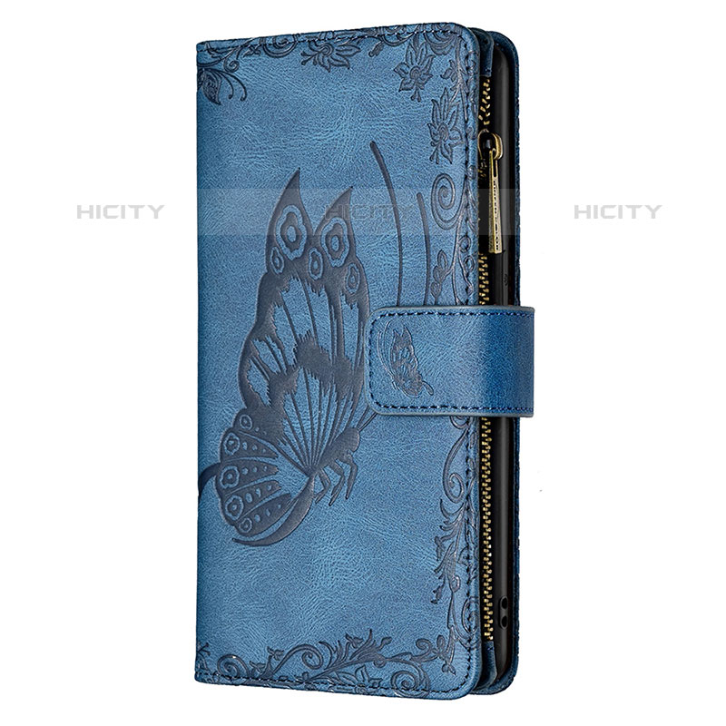 Handytasche Stand Schutzhülle Flip Leder Hülle Schmetterling L08 für Apple iPhone 15 Pro Blau