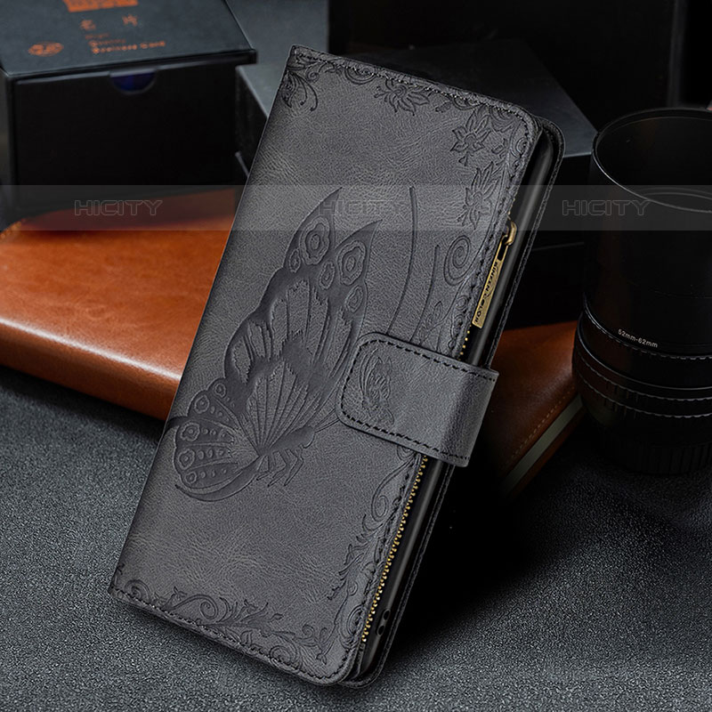 Handytasche Stand Schutzhülle Flip Leder Hülle Schmetterling L08 für Apple iPhone 15 Pro Schwarz