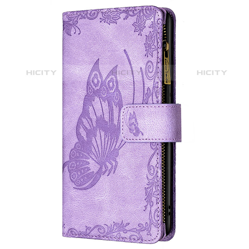 Handytasche Stand Schutzhülle Flip Leder Hülle Schmetterling L08 für Apple iPhone 15 Pro Violett