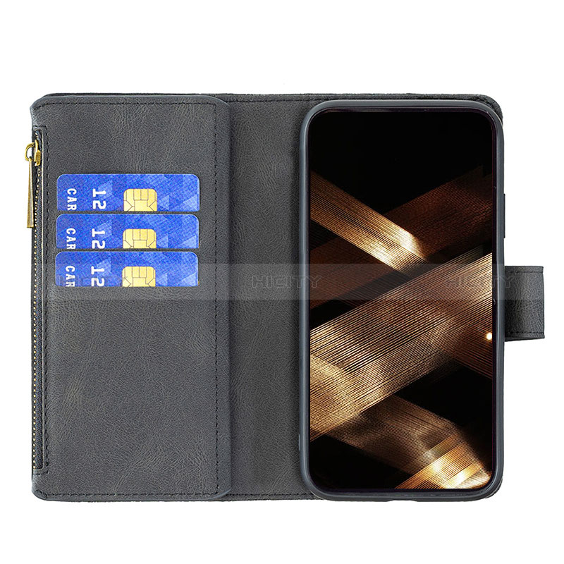 Handytasche Stand Schutzhülle Flip Leder Hülle Schmetterling L08 für Apple iPhone 15 Schwarz groß