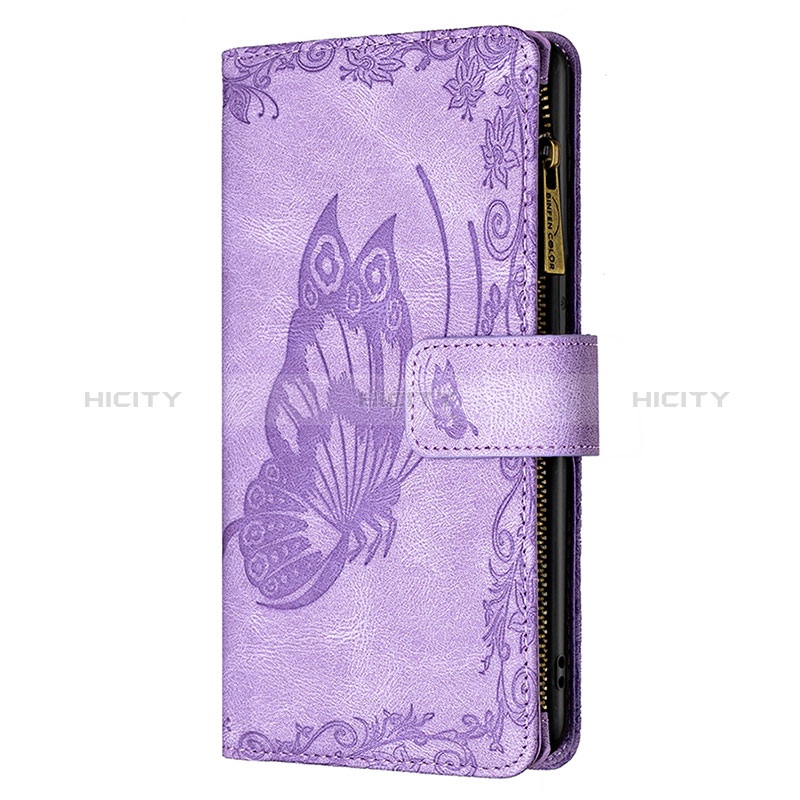 Handytasche Stand Schutzhülle Flip Leder Hülle Schmetterling L08 für Apple iPhone 15 Violett groß