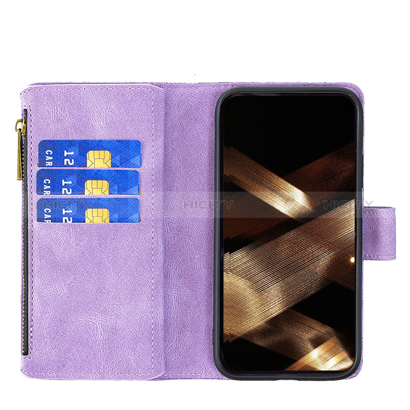 Handytasche Stand Schutzhülle Flip Leder Hülle Schmetterling L08 für Apple iPhone 15 Violett groß